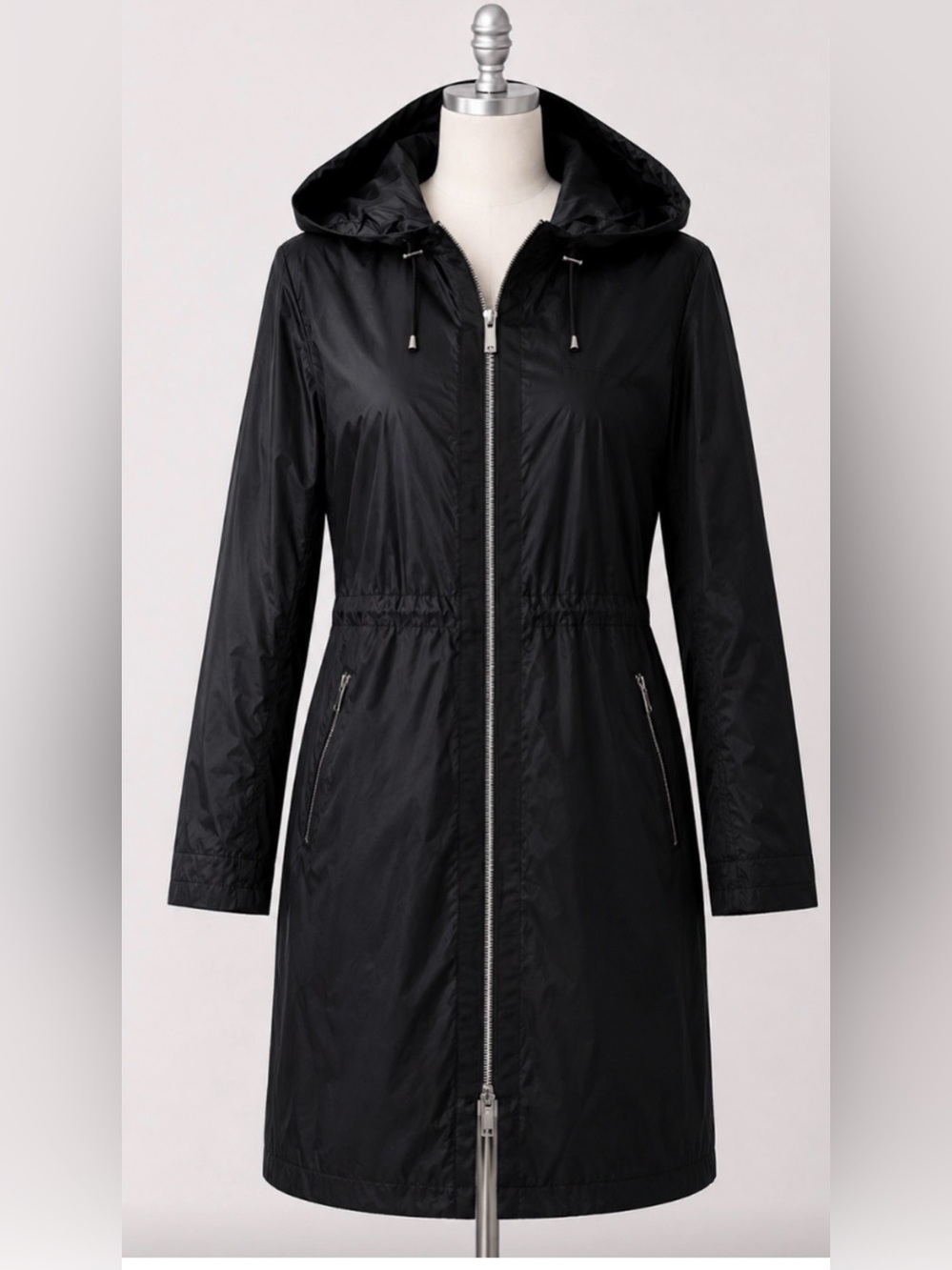NWT JANE POST BLACK LIGHTWEIGHT HOODED ZIP PARKA JACKET COAT SZ XS